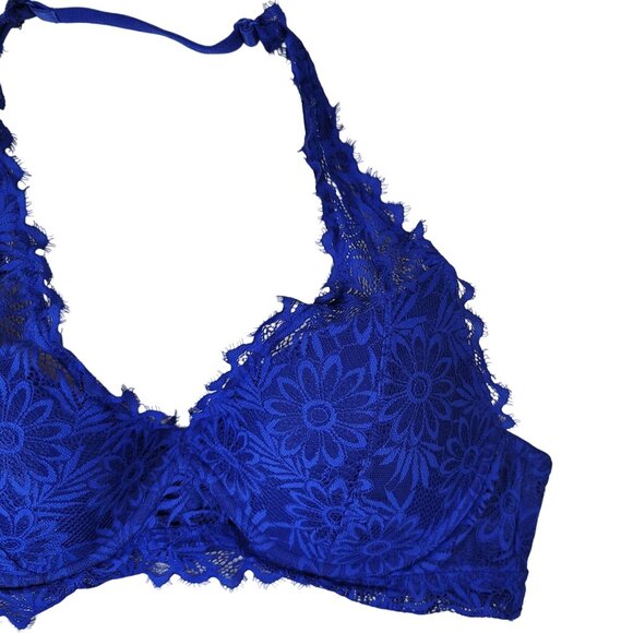 Victoria's Secret PINK Lace Bralette Bra Blue Large C Lightly Lined Underwire - Picture 2 of 12